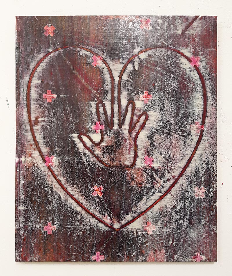 Jonathan Kelly - Hand on Heart (Black) - Acrylic on canvas - 77x66cm